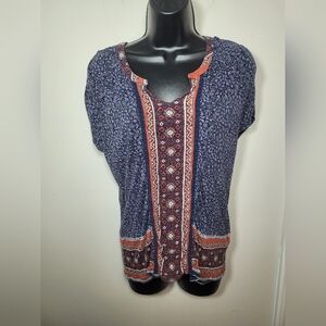 Lucky Brand Boho South Western Short Sleeve Tee sz L